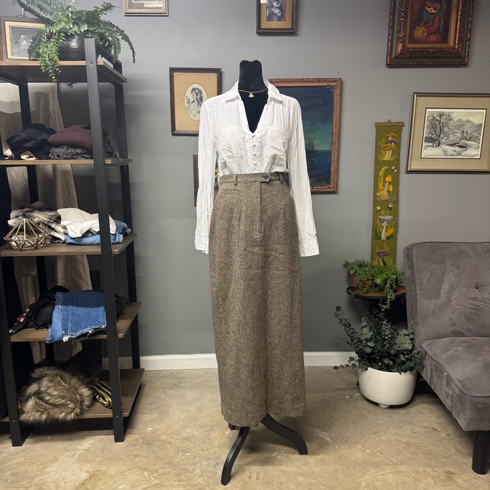 Lauren Ralph Lauren wool tweed brown midi skirt womens 6 office work classic